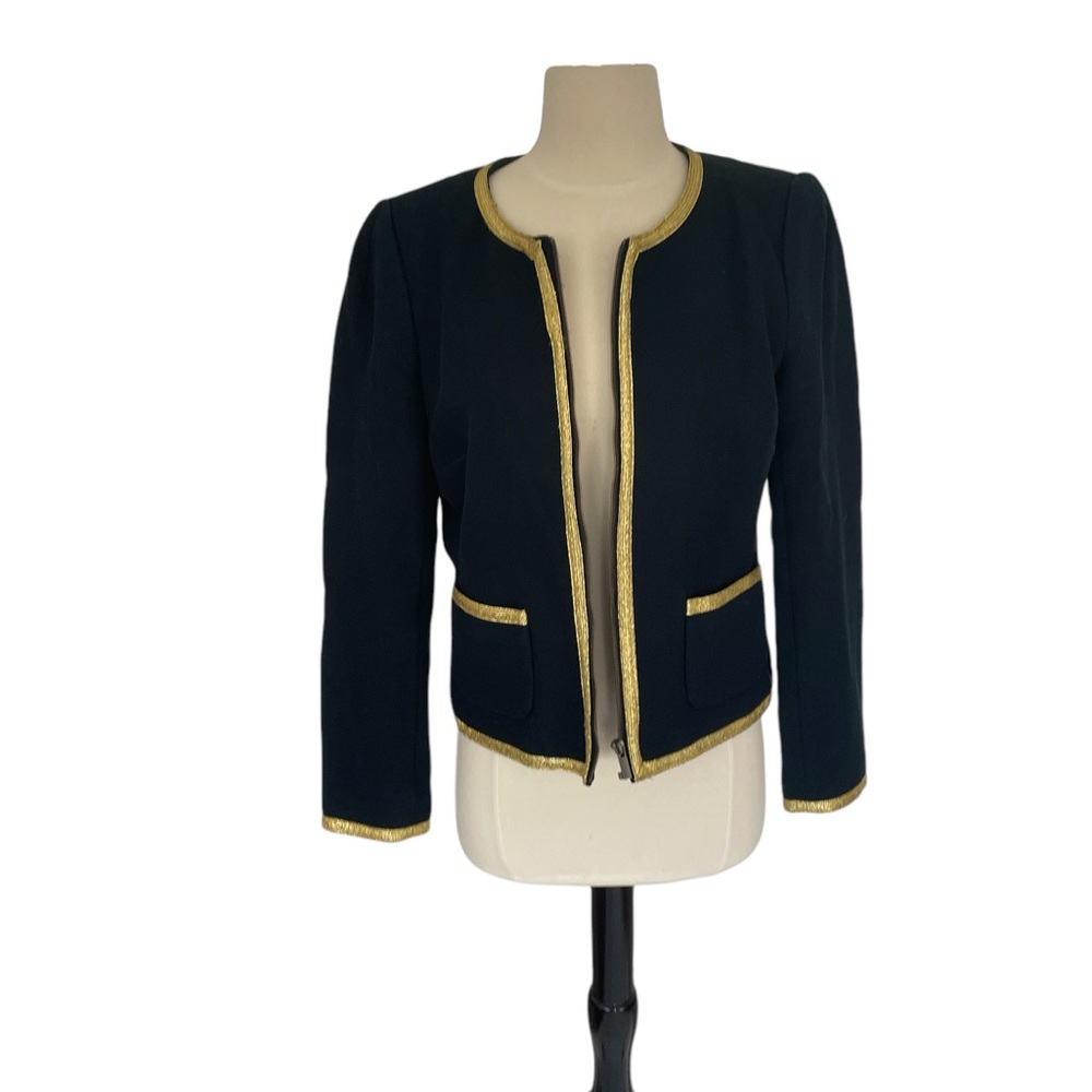Banana Republic Navy Tweed Gold Rimmed Jacket - Picture 2 of 6